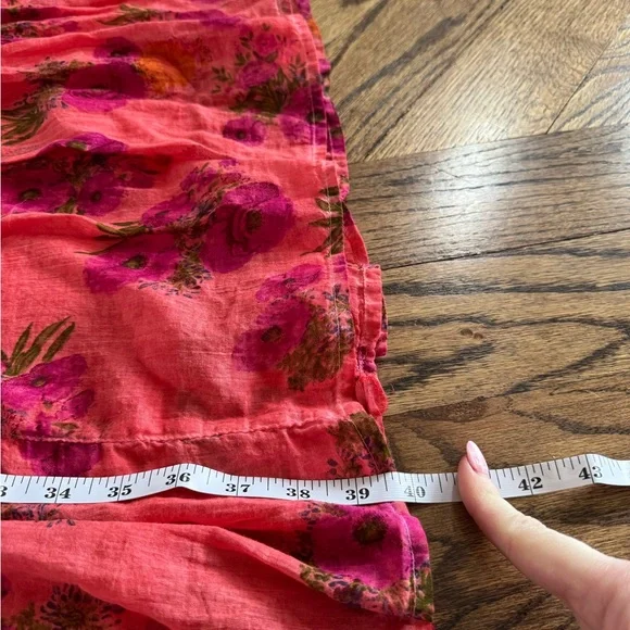 Anthropologie Raga M High Waisted Tiered Cotton Maxi Skirt Pink Floral A-Line - Picture 5 of 8